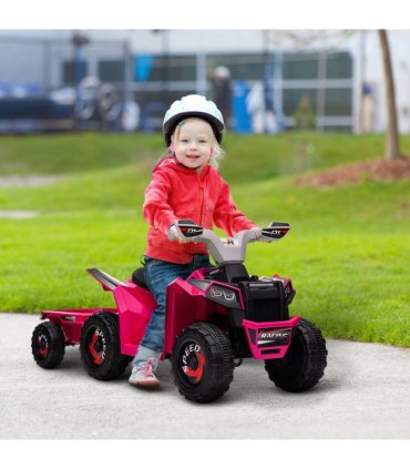 Electric Quad Bike 6V Kids Ride On ATV w/ Back Trailer for 18-36 Months - Pink