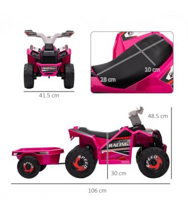 Electric Quad Bike 6V Kids Ride On ATV w/ Back Trailer for 18-36 Months - Pink