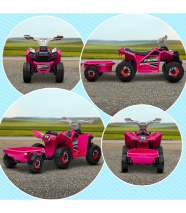 Electric Quad Bike 6V Kids Ride On ATV w/ Back Trailer for 18-36 Months - Pink