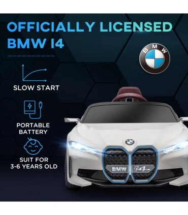 BMW i4 Licensed 12V Kids Electric Ride-On w/ Portable Battery - White