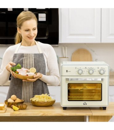 Toaster Oven - Cream 20L 90-230℃ 7 Functions Air Fry Timer Light Pan Tray Shelf