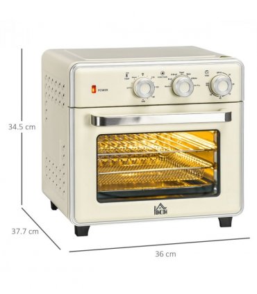 Toaster Oven - Cream 20L 90-230℃ 7 Functions Air Fry Timer Light Pan Tray Shelf