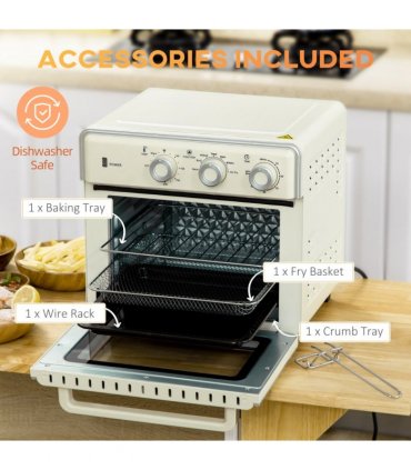 Toaster Oven - Cream 20L 90-230℃ 7 Functions Air Fry Timer Light Pan Tray Shelf