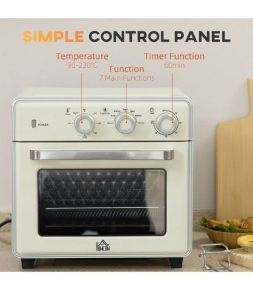 Toaster Oven - Cream 20L 90-230℃ 7 Functions Air Fry Timer Light Pan Tray Shelf