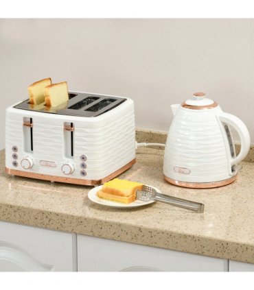 HOMCOM Kettle and Toaster Set 1.7L Rapid Boil Kettle & 4 Slice Toaster White
