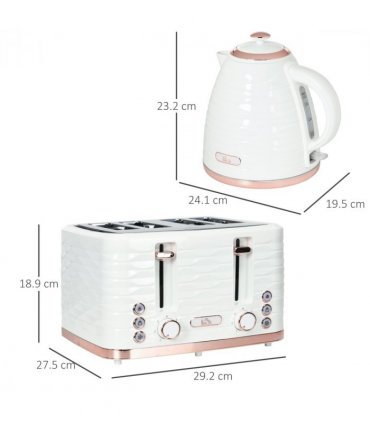 HOMCOM Kettle and Toaster Set 1.7L Rapid Boil Kettle & 4 Slice Toaster White