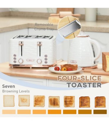 HOMCOM Kettle and Toaster Set 1.7L Rapid Boil Kettle & 4 Slice Toaster White