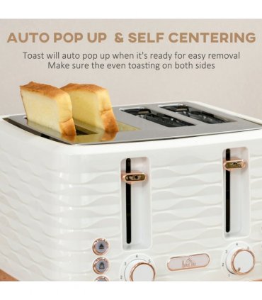 HOMCOM Kettle and Toaster Set 1.7L Rapid Boil Kettle & 4 Slice Toaster White
