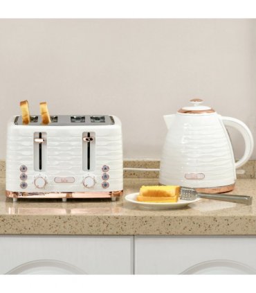 HOMCOM Kettle and Toaster Set 1.7L Rapid Boil Kettle & 4 Slice Toaster White