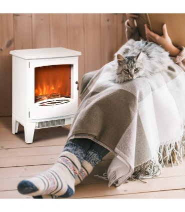 HOMCOM Freestanding Electric Fireplace Stove Heater W/ LED Flame Effect White