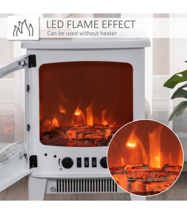 HOMCOM Freestanding Electric Fireplace Stove Heater W/ LED Flame Effect White