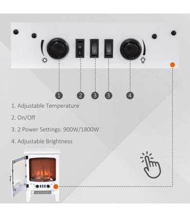 HOMCOM Freestanding Electric Fireplace Stove Heater W/ LED Flame Effect White