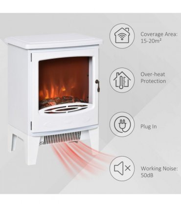 HOMCOM Freestanding Electric Fireplace Stove Heater W/ LED Flame Effect White