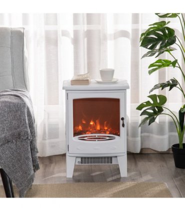 HOMCOM Freestanding Electric Fireplace Stove Heater W/ LED Flame Effect White