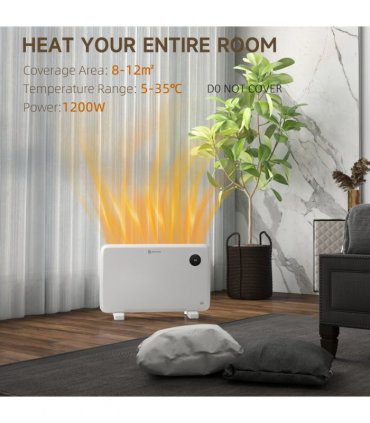 1200W Electric Convector Heater, Quiet Space Heater with LED Display, White