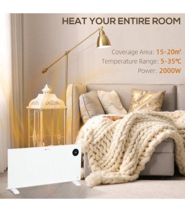 2000W Electric Convector Heater, Quiet Space Heater with LED Display, White