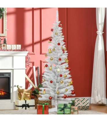 HOMCOM 5FT Pencil Slim Artificial Christmas Tree with Study Stand Tips White