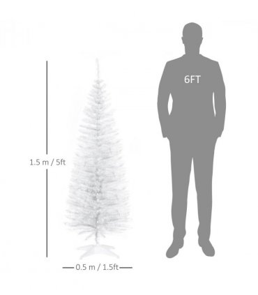 HOMCOM 5FT Pencil Slim Artificial Christmas Tree with Study Stand Tips White