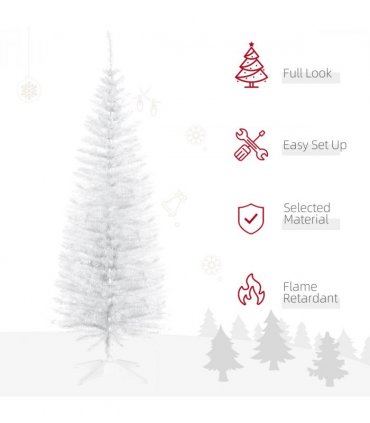 HOMCOM 5FT Pencil Slim Artificial Christmas Tree with Study Stand Tips White