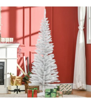 HOMCOM 5FT Pencil Slim Artificial Christmas Tree with Study Stand Tips White