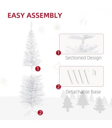 HOMCOM 5FT Pencil Slim Artificial Christmas Tree with Study Stand Tips White