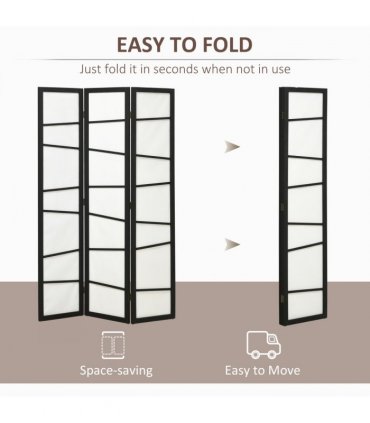 HOMCOM Folding Room Divider 3 Panel Privacy Screen Protector with Wooden Frame