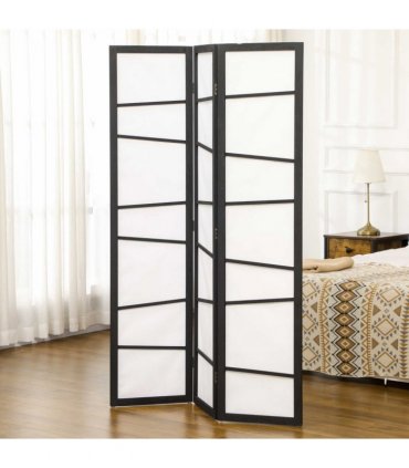 HOMCOM Folding Room Divider 3 Panel Privacy Screen Protector with Wooden Frame