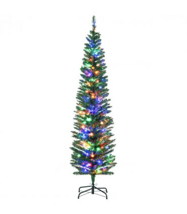 HOMCOM 6ft Artificial Pencil Christmas Tree with Colourful Lights, Steel Base