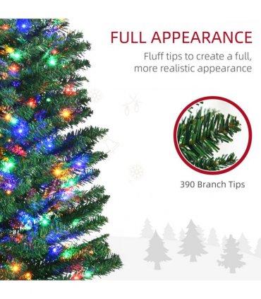 HOMCOM 6ft Artificial Pencil Christmas Tree with Colourful Lights, Steel Base