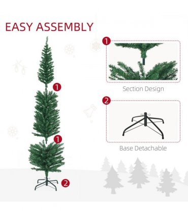 HOMCOM 6ft Artificial Pencil Christmas Tree with Colourful Lights, Steel Base