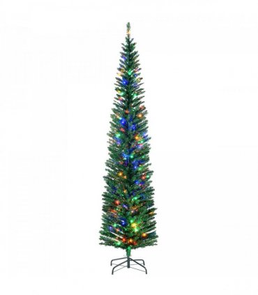 HOMCOM 7.5ft Artificial Pencil Christmas Tree with Colourful Lights, Steel Base