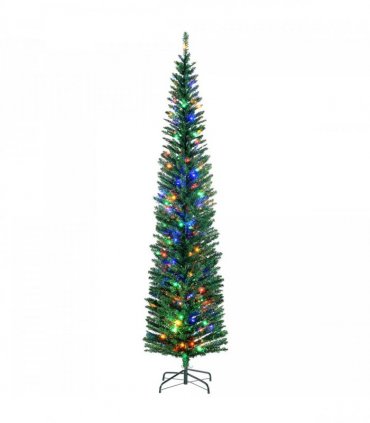 HOMCOM 7.5ft Artificial Pencil Christmas Tree with Colourful Lights, Steel Base