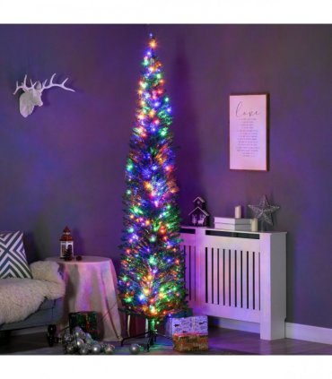 HOMCOM 7.5ft Artificial Pencil Christmas Tree with Colourful Lights, Steel Base