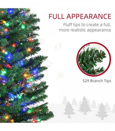HOMCOM 7.5ft Artificial Pencil Christmas Tree with Colourful Lights, Steel Base