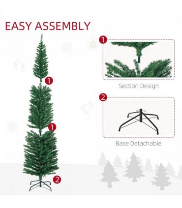HOMCOM 7.5ft Artificial Pencil Christmas Tree with Colourful Lights, Steel Base