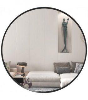 HOMCOM Wall Mirror for Living Room Bedroom, 61 cm Circle Bathroom Mirror, Black