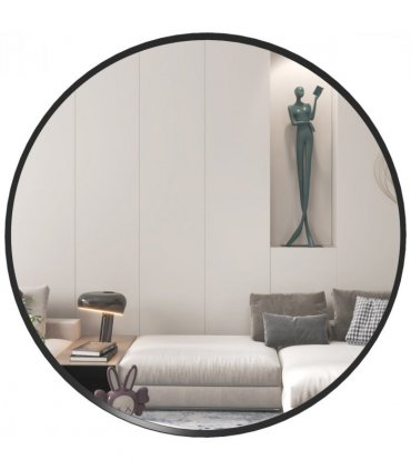 HOMCOM Wall Mirror for Living Room Bedroom, 61 cm Circle Bathroom Mirror, Black