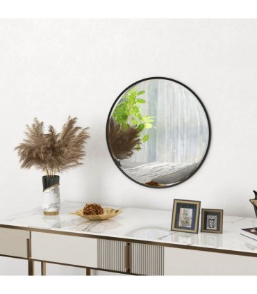 HOMCOM Wall Mirror for Living Room Bedroom, 61 cm Circle Bathroom Mirror, Black