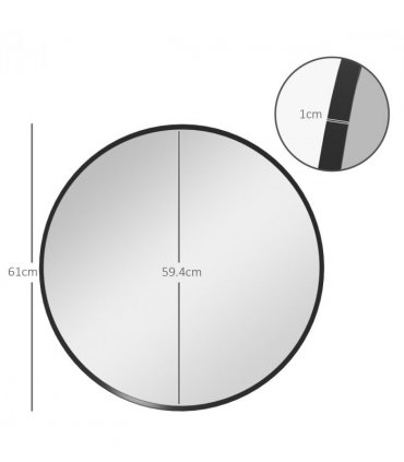 HOMCOM Wall Mirror for Living Room Bedroom, 61 cm Circle Bathroom Mirror, Black