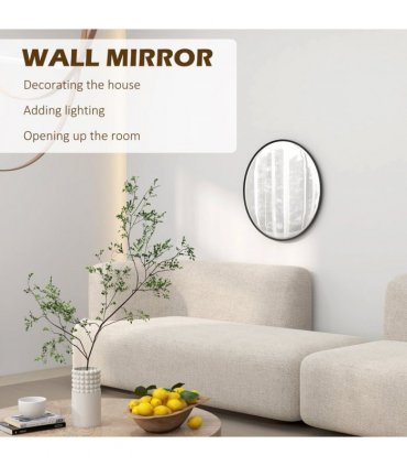 HOMCOM Wall Mirror for Living Room Bedroom, 61 cm Circle Bathroom Mirror, Black