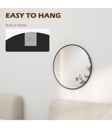 HOMCOM Wall Mirror for Living Room Bedroom, 61 cm Circle Bathroom Mirror, Black