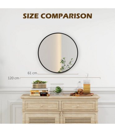 HOMCOM Wall Mirror for Living Room Bedroom, 61 cm Circle Bathroom Mirror, Black