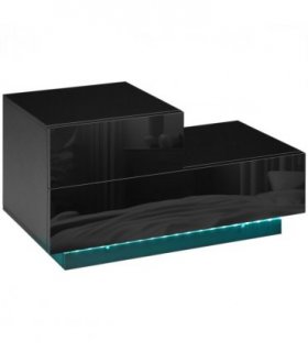 HOMCOM High Gloss Front Bedside Table Nightstand with LED Light Remote Black