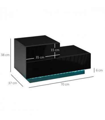 HOMCOM High Gloss Front Bedside Table Nightstand with LED Light Remote Black