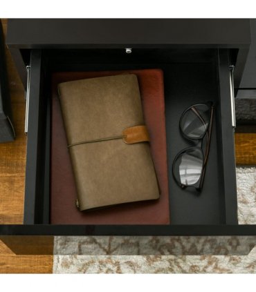 HOMCOM High Gloss Front Bedside Table Nightstand with LED Light Remote Black