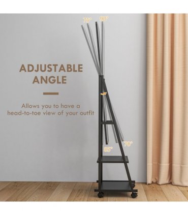 HOMCOM Movable Full Length Mirror Adjustable Full Body Mirror with 2 Shelves