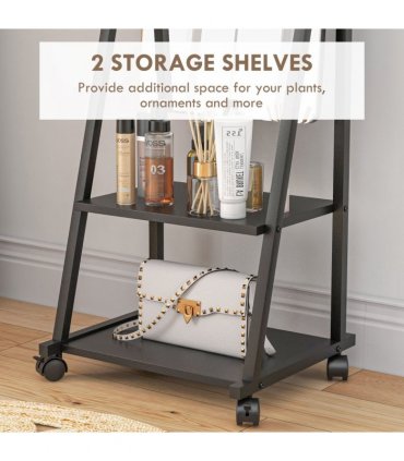 HOMCOM Movable Full Length Mirror Adjustable Full Body Mirror with 2 Shelves