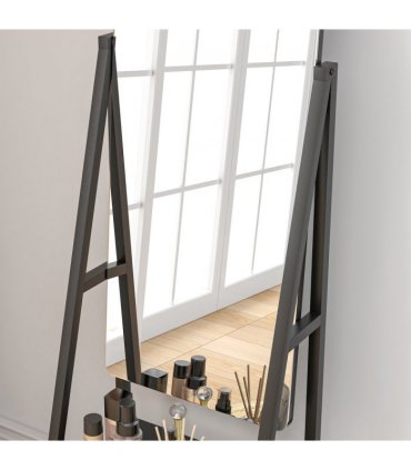 HOMCOM Movable Full Length Mirror Adjustable Full Body Mirror with 2 Shelves