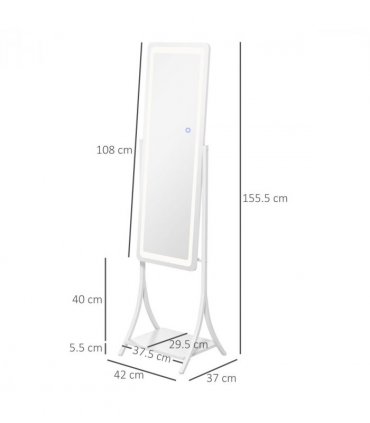 LED Lighted Full Length Mirror White 42L x 37W x 155.5H cm Adjustable Brightness