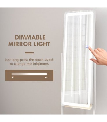 LED Lighted Full Length Mirror White 42L x 37W x 155.5H cm Adjustable Brightness